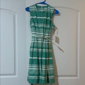 Calvin Klein Teal and White Striped Midi Dress